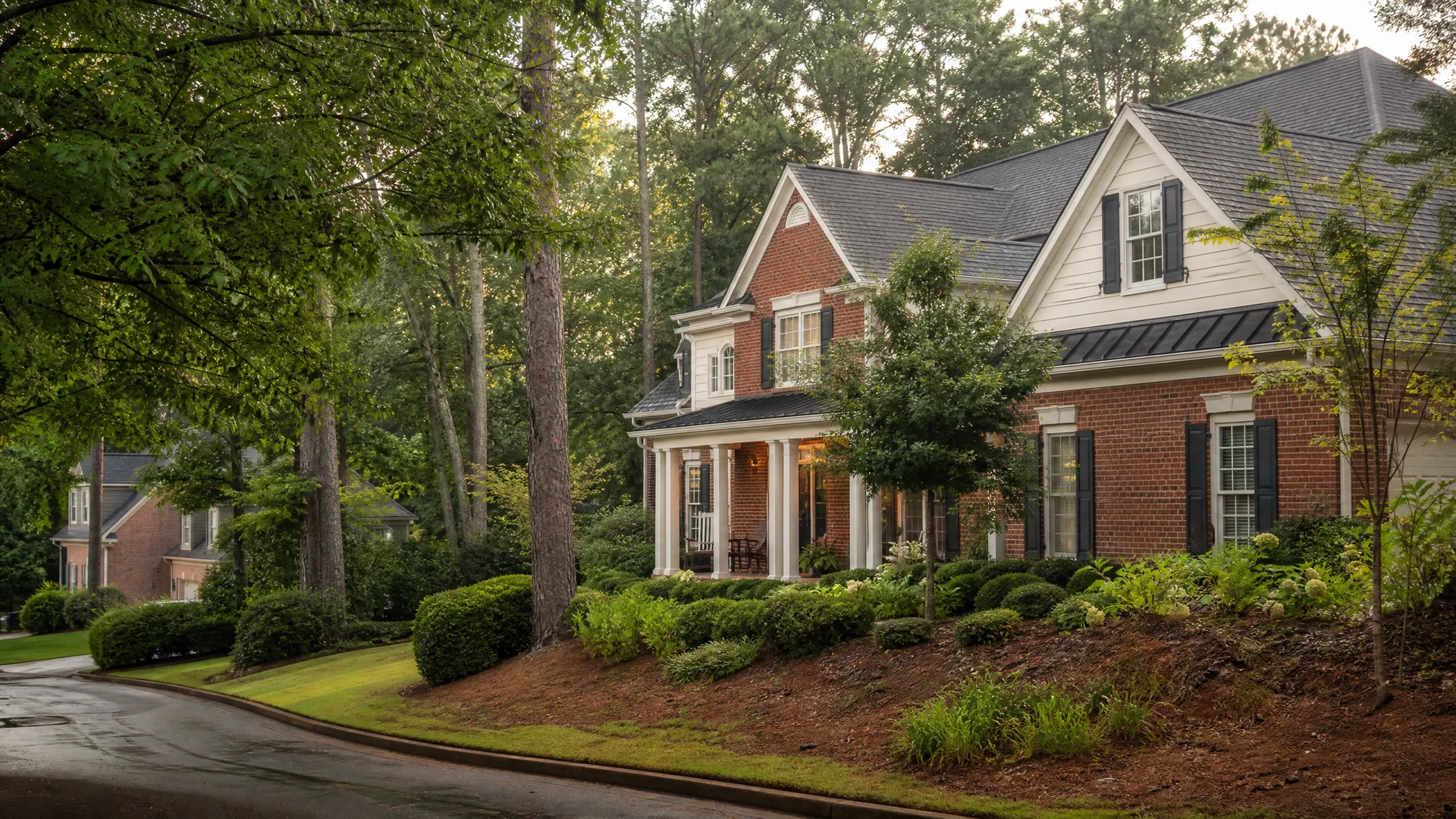 A welcoming suburban Georgia home among mature trees